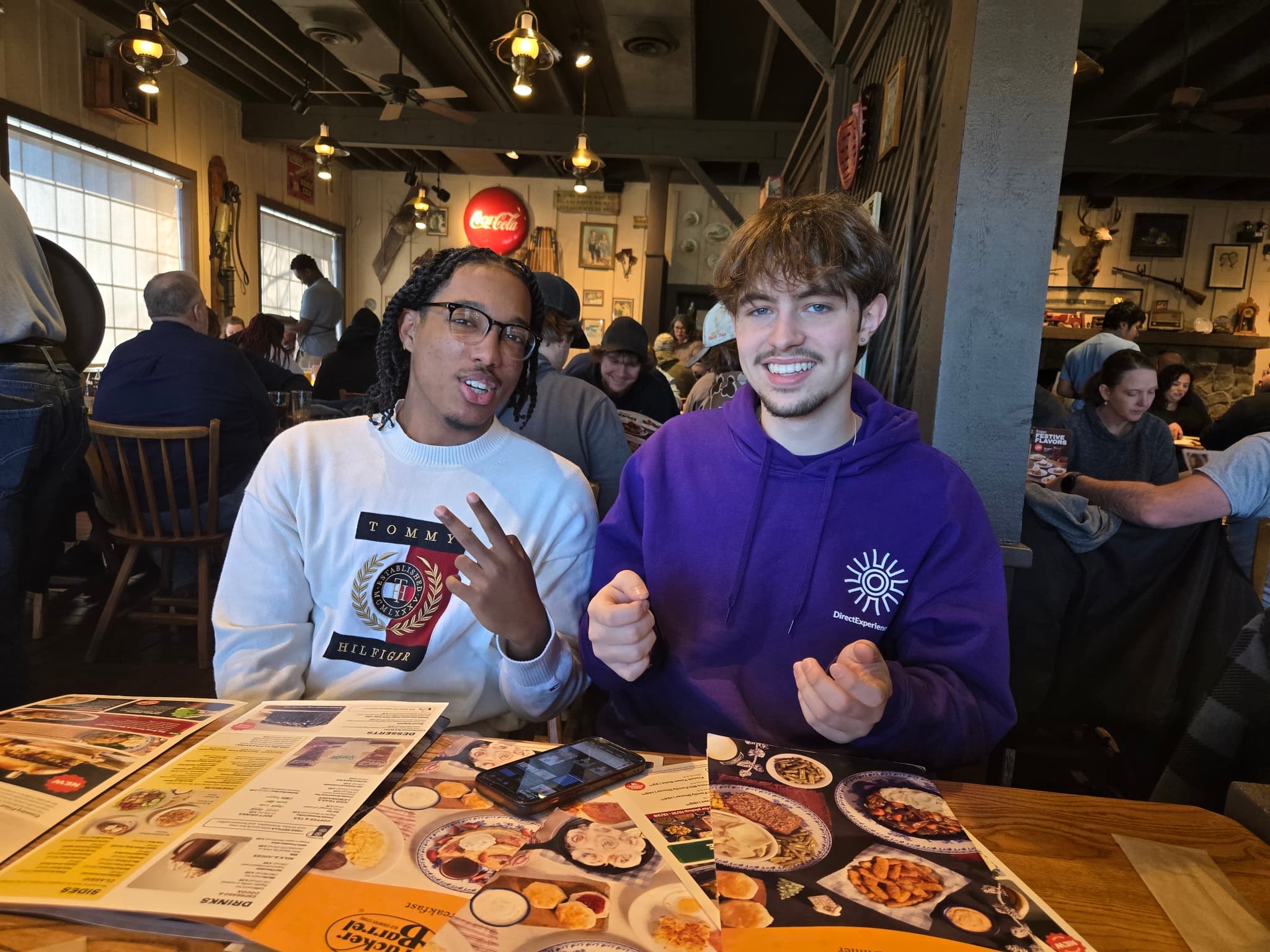 Two friends at Cracker Barrel
