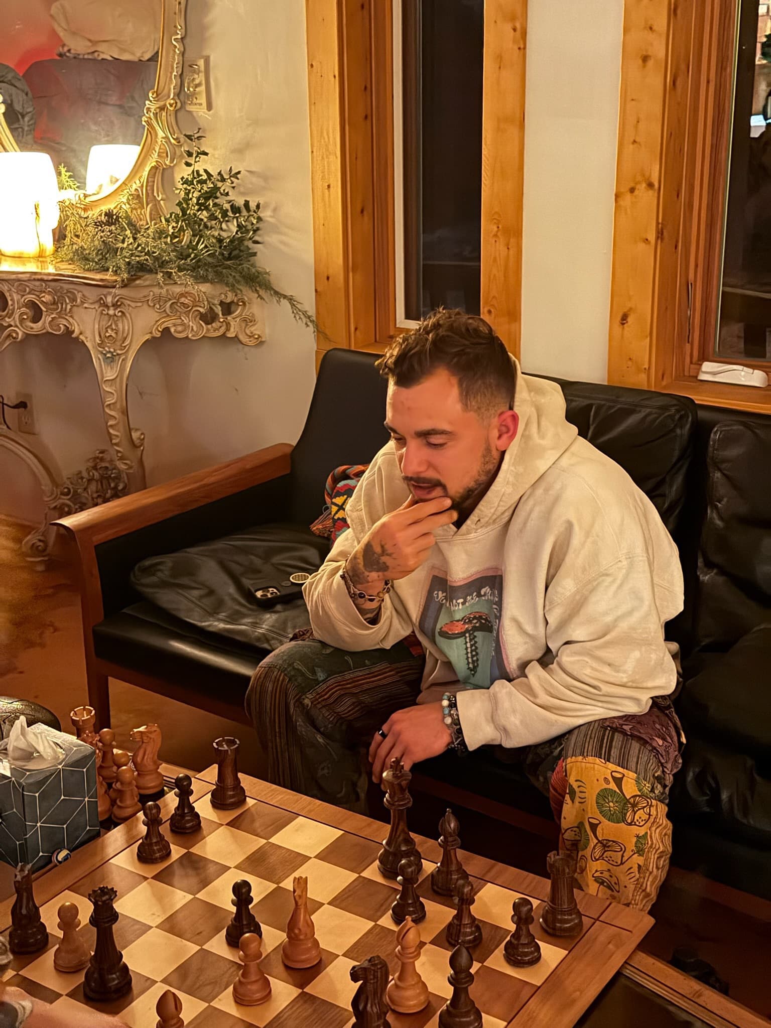 Playing chess in the lodge