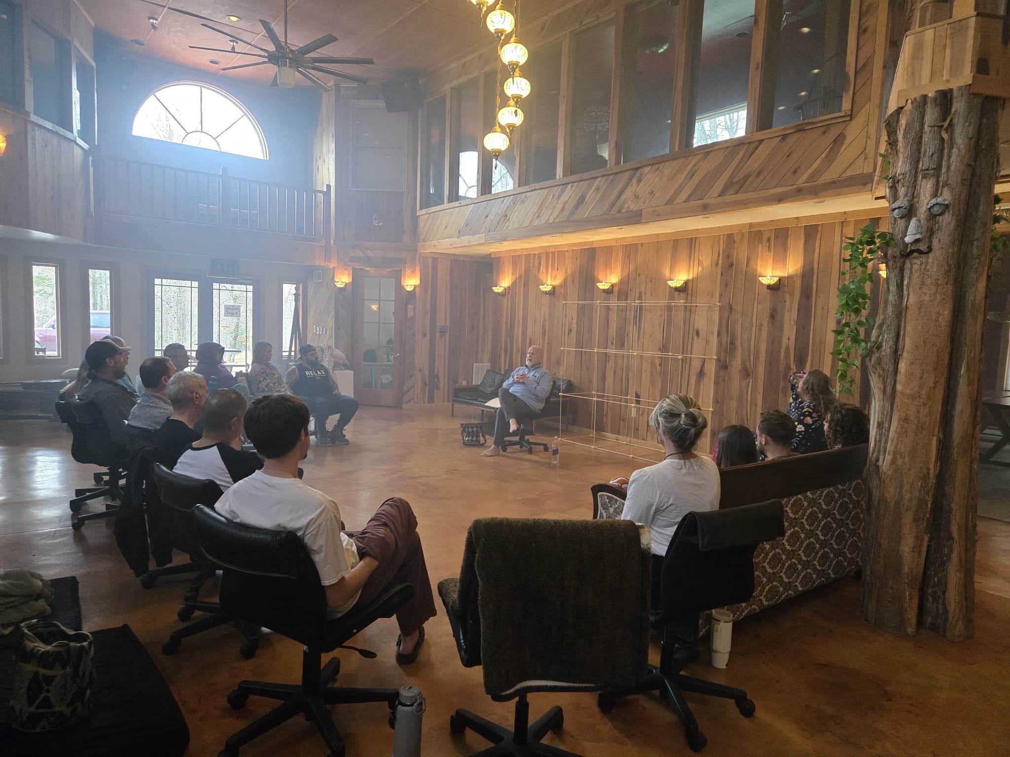 Lodge meeting with light beam